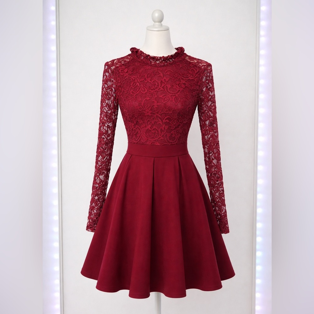 Revamped Burgundy Lace Mini Dress